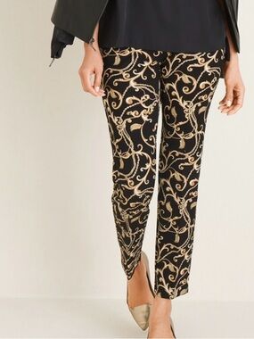 Chico's So Slimming Juliet
Ankle Pants 00 Size 2 Black
Gold Scroll Chain Print